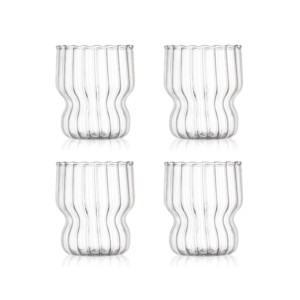 MOLAND - 4 Vasos acanalados con base corta 350 ml Vidrio Resistente al Calor