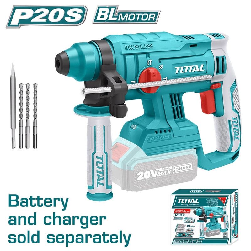 TOTAL TOOLS - ROTOMARTILLO INALÁMBRICO 20V SDS PLUS INDUSTRIAL SIN CARBÓN TOTAL TRHLI2201