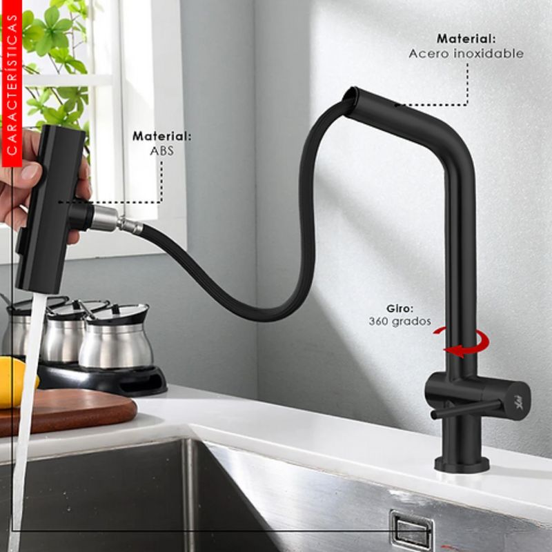 GENERICO - Llave Ganso de Lujo Para Cocina en Acero Inoxidable Negro Mate