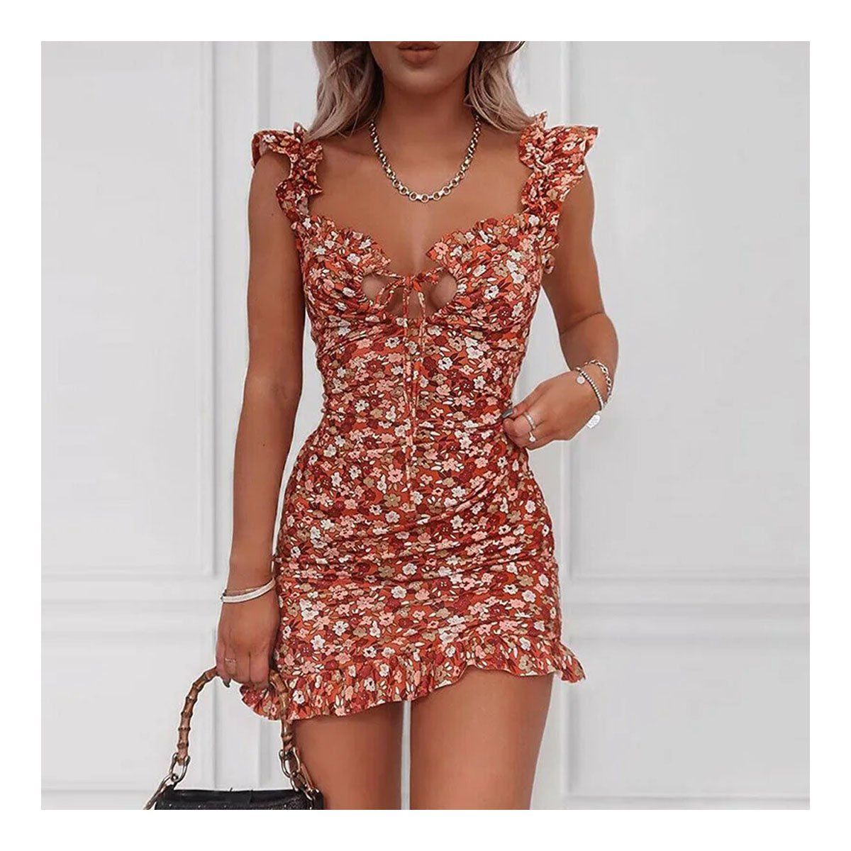 42AROZINA - vestido con tirantes y estampado floral con volantes