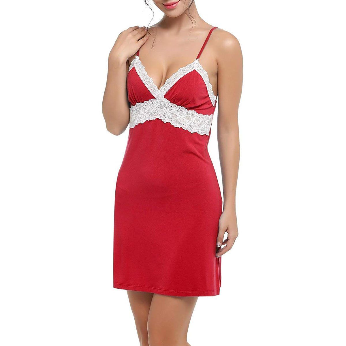 42AROZINA - Vestido De Dormir Con Encaje TiranteMujer Pijama Saten Moda