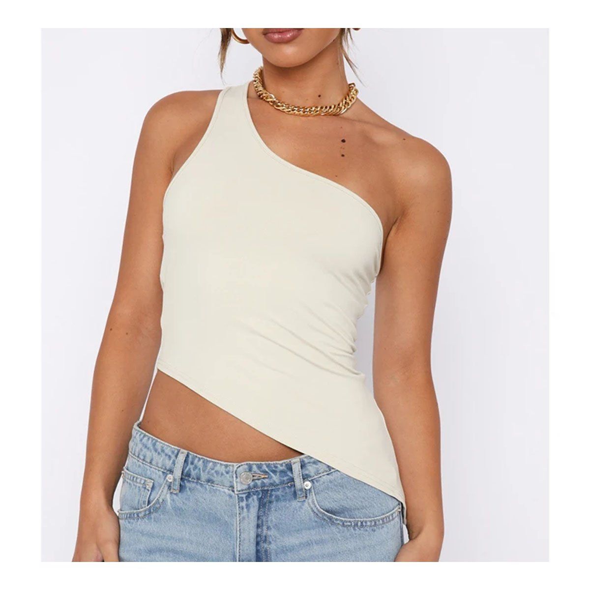 42AROZINA - Chaleco ajustado de verano con un hombro para mujer