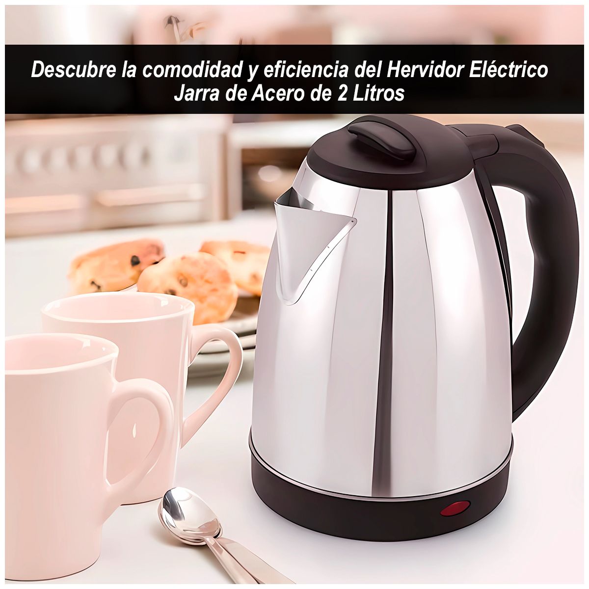 GENERICO - Hervidor Eléctrico Jarra de Acero de 2 Litros