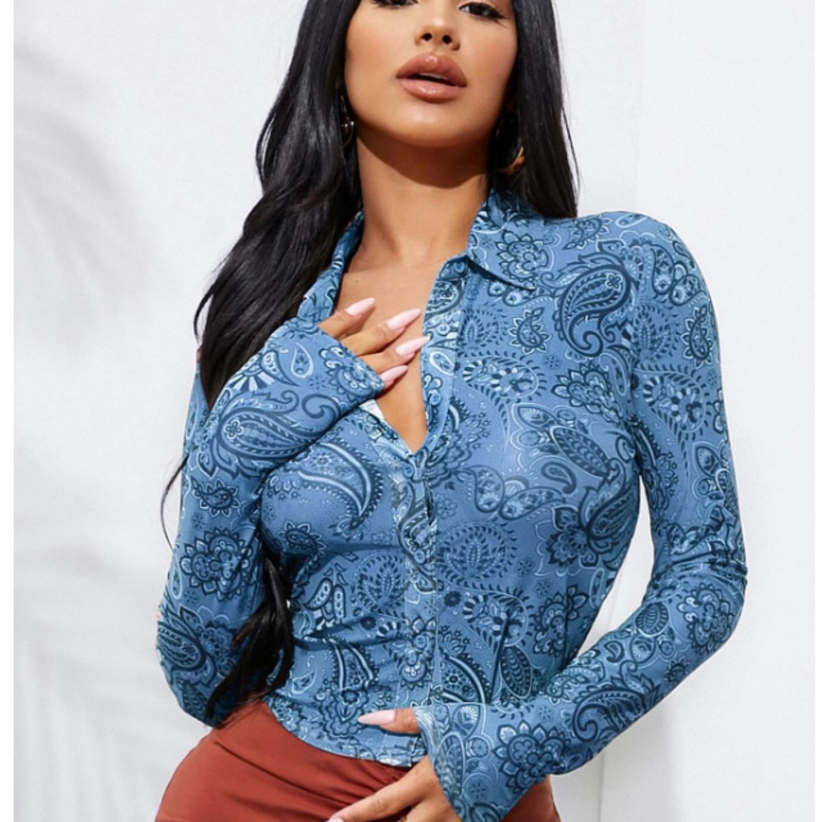 GENERICO - TOP LOLITAS AZUL HIPPIE MANGA LARGA