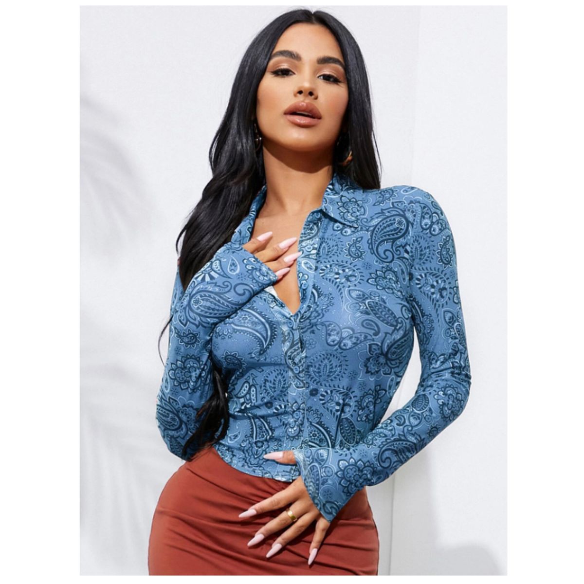 GENERICO - TOP LOLITAS AZUL HIPPIE MANGA LARGA