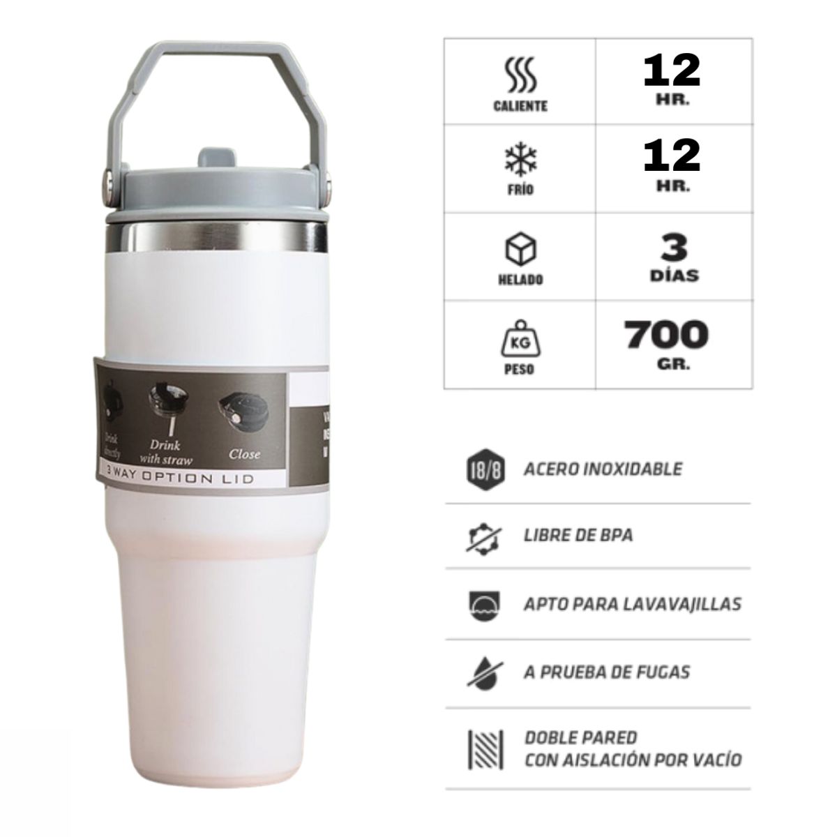 GENERICO - Termo Toma Todo Taza Capacidad 900ml - Blanco