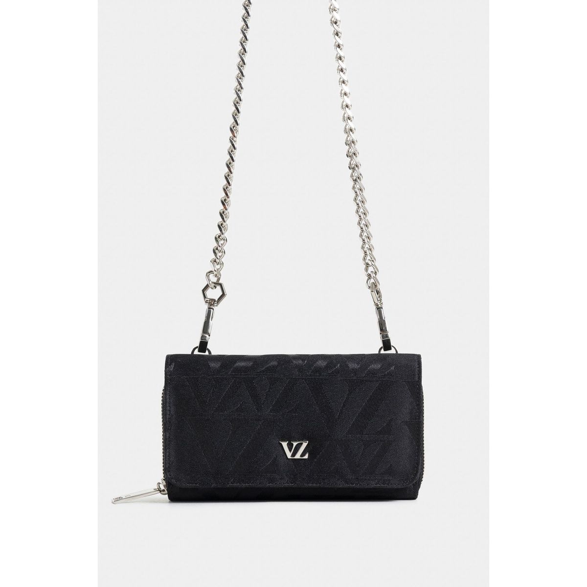 VELEZ - Vélez Billetera Palma De Cuero-Lona Para Mujer Cadena Negro