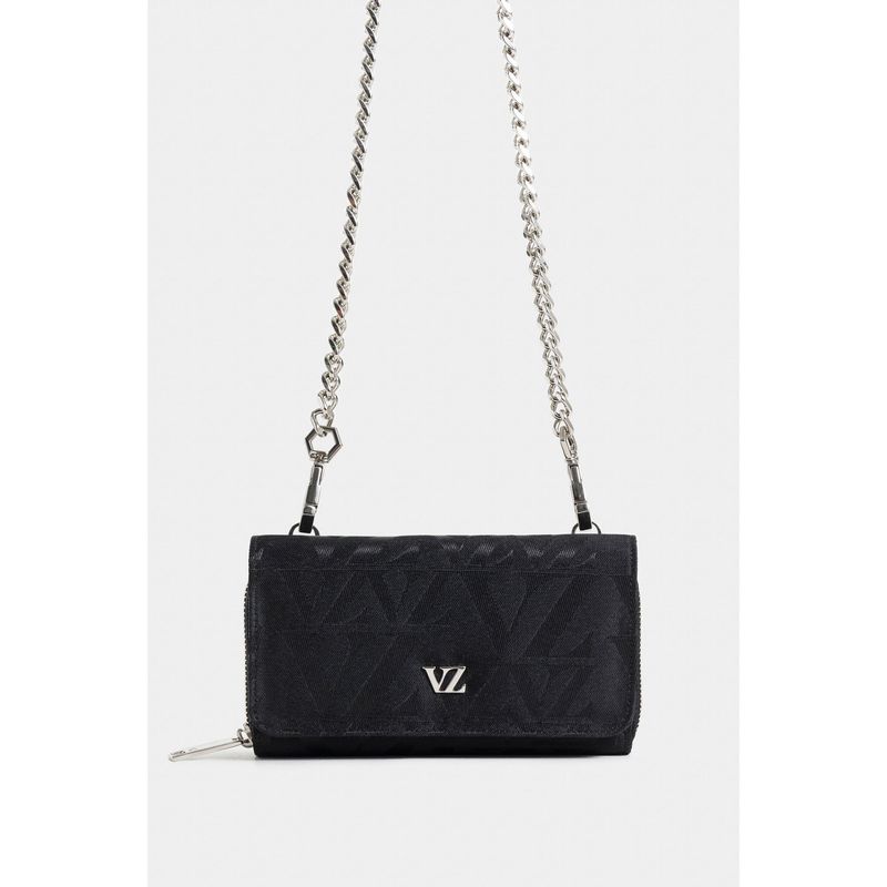 VELEZ - Vélez Billetera Palma De Cuero-Lona Para Mujer Cadena Negro