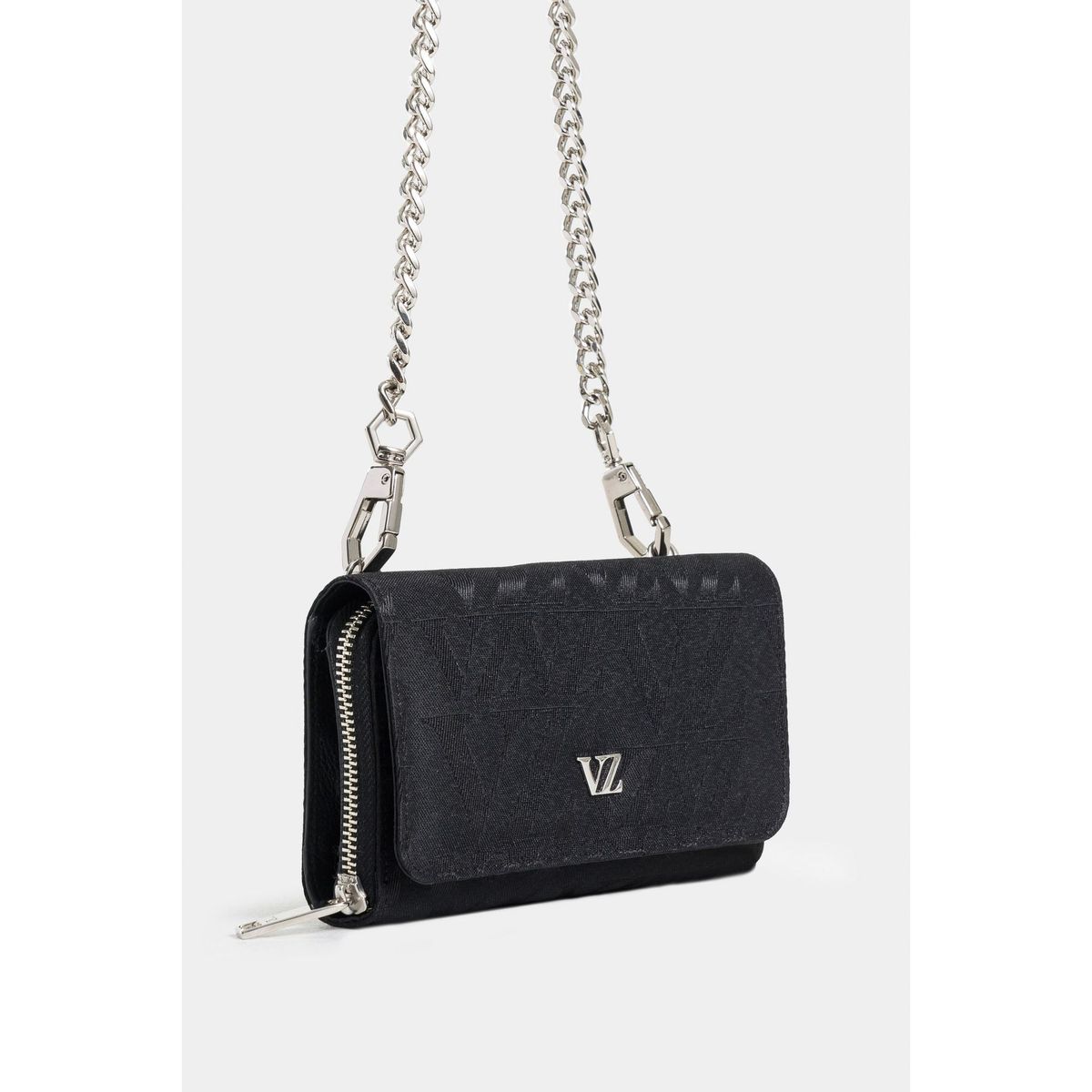 VELEZ - Vélez Billetera Palma De Cuero-Lona Para Mujer Cadena Negro