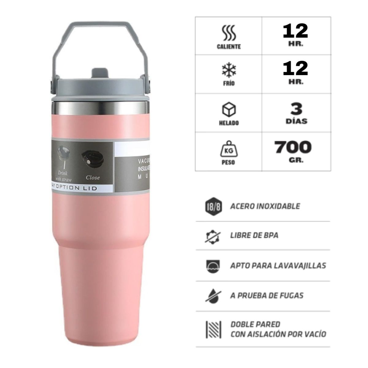 GENERICO - Termo Toma Todo Taza Capacidad 900ml - Rosado