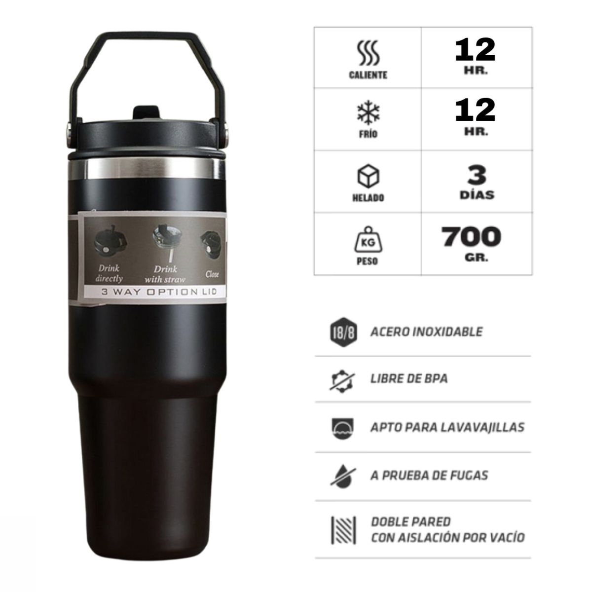 GENERICO - Termo Toma Todo Taza Capacidad 900ml - Negro
