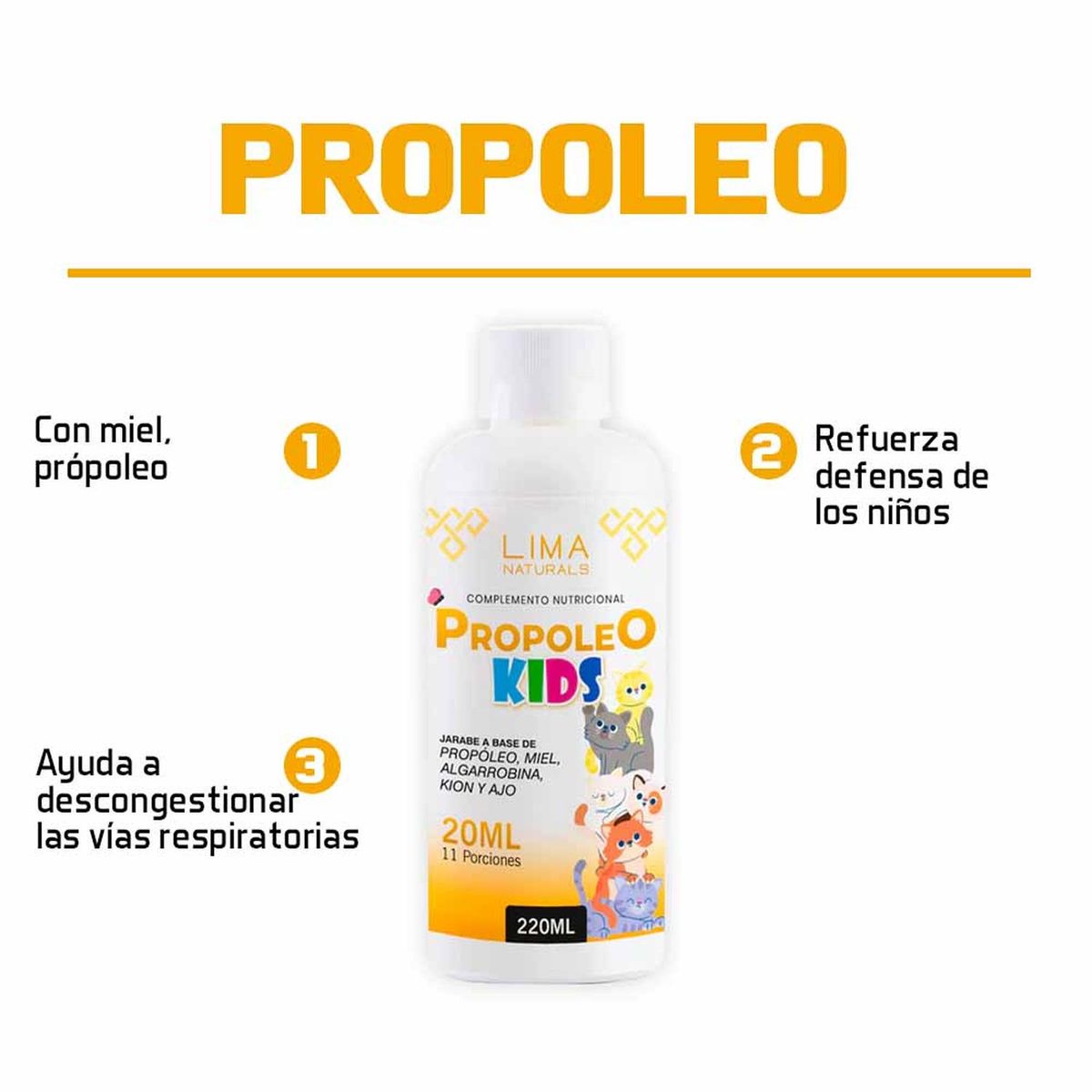 LIMA NATURALS - Propóleo Niños Lima Naturals 220 mL Pack x 3