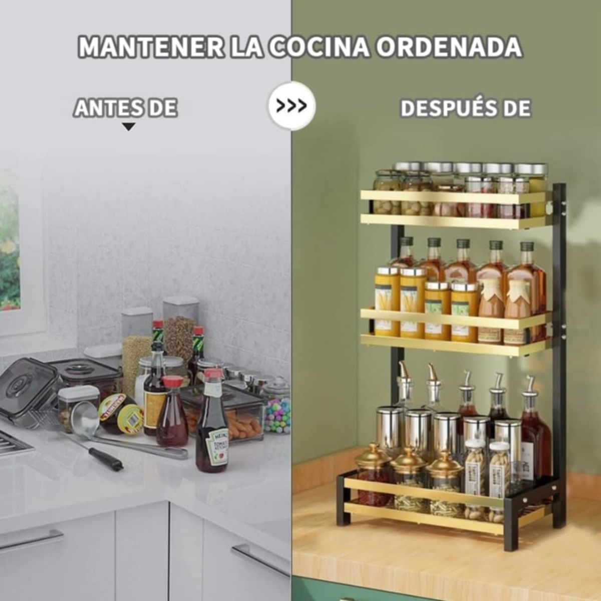 GENERICO - Organizador de Cocina Elegante Moderno Condimentero Estante 3 Niveles