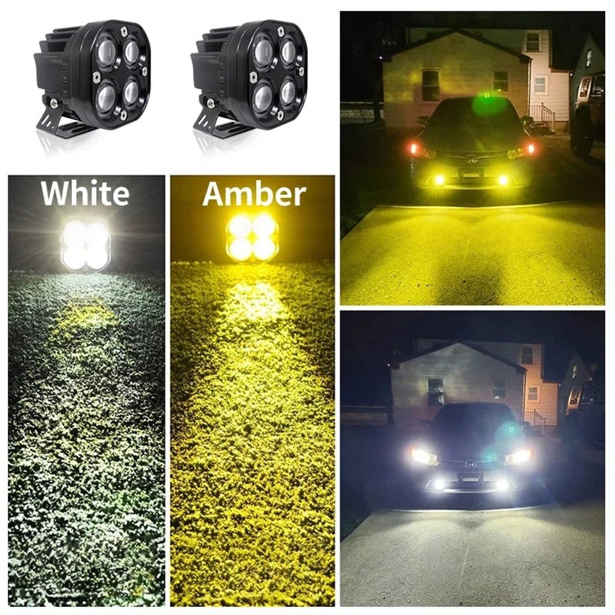 GENERICO - Par De Faros Led GZ 4Lupas Dual Blanco-Ambar Auto moto