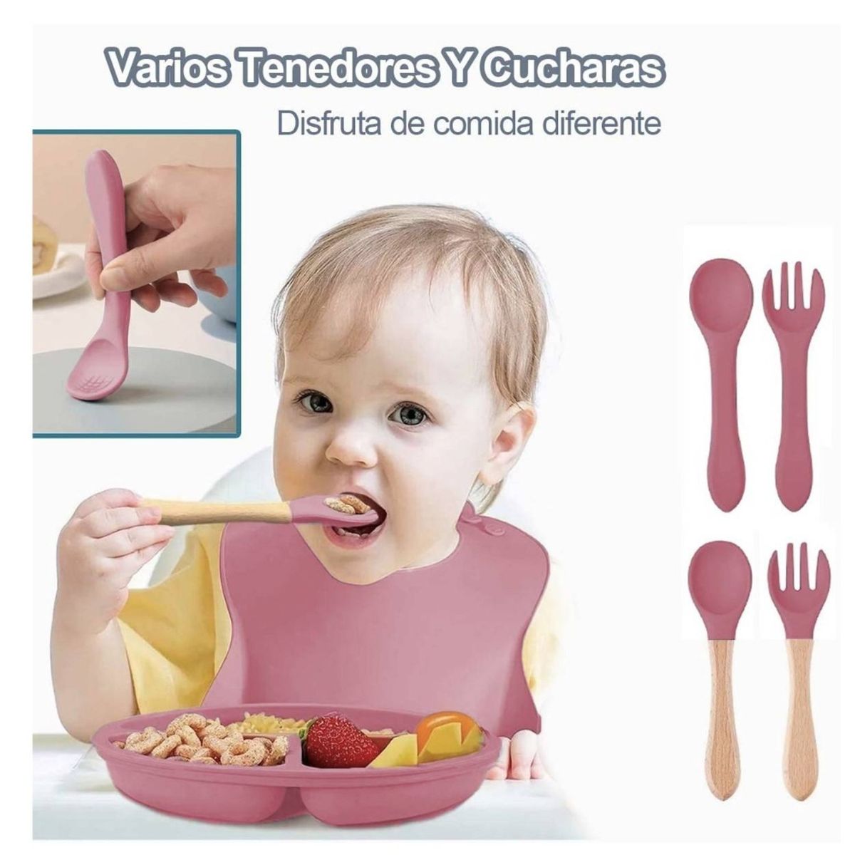 TIOZONEY - Platos De Silicona Bebe Juego De Cubiertos Antideslizante