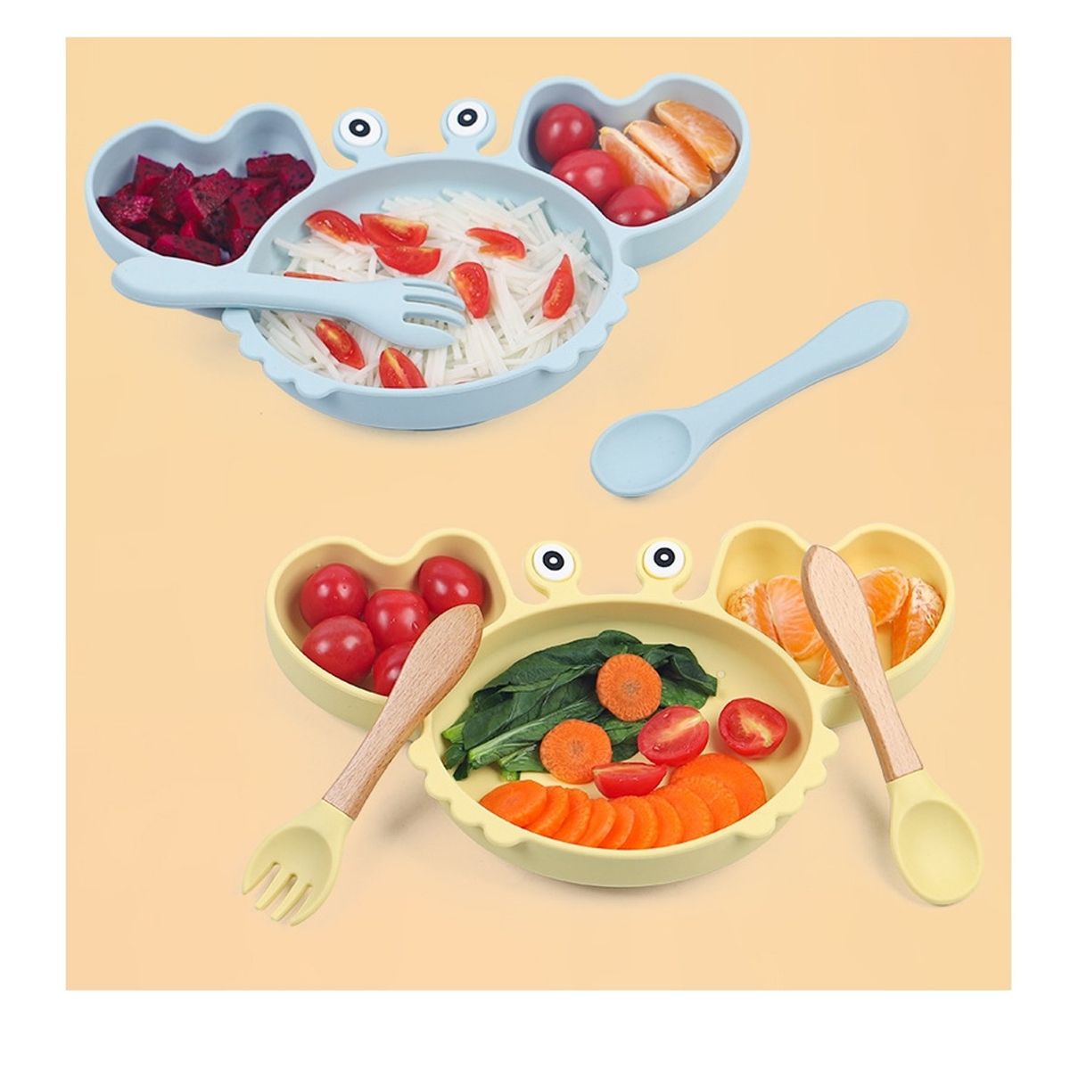 TIOZONEY - Juego De Cubiertos De Silicona Antideslizante Para Bebé 7pcs