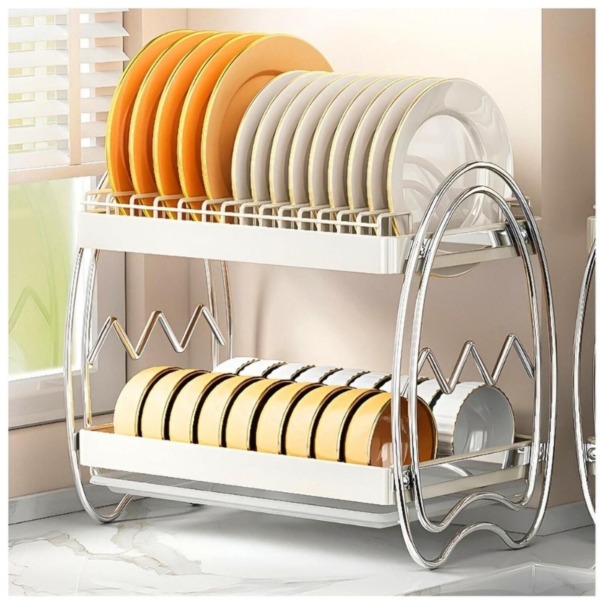 MINARI - Organizador Escurridor de Platos Vasos Elegante 2 Niveles 12E