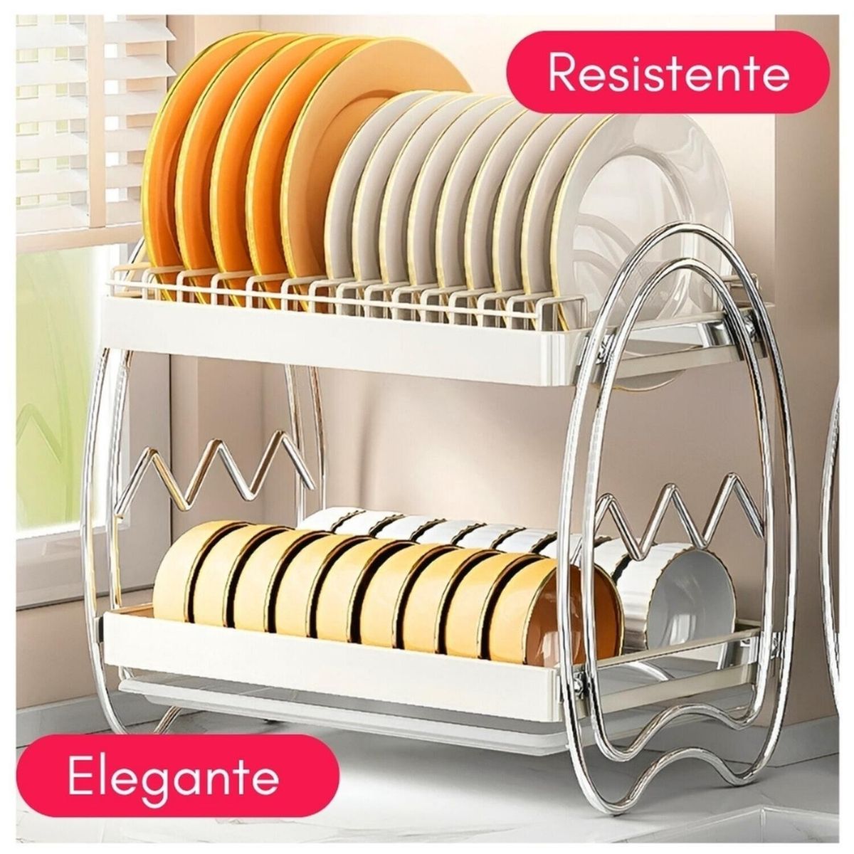 MINARI - Organizador Escurridor de Platos Vasos Elegante 2 Niveles 12E