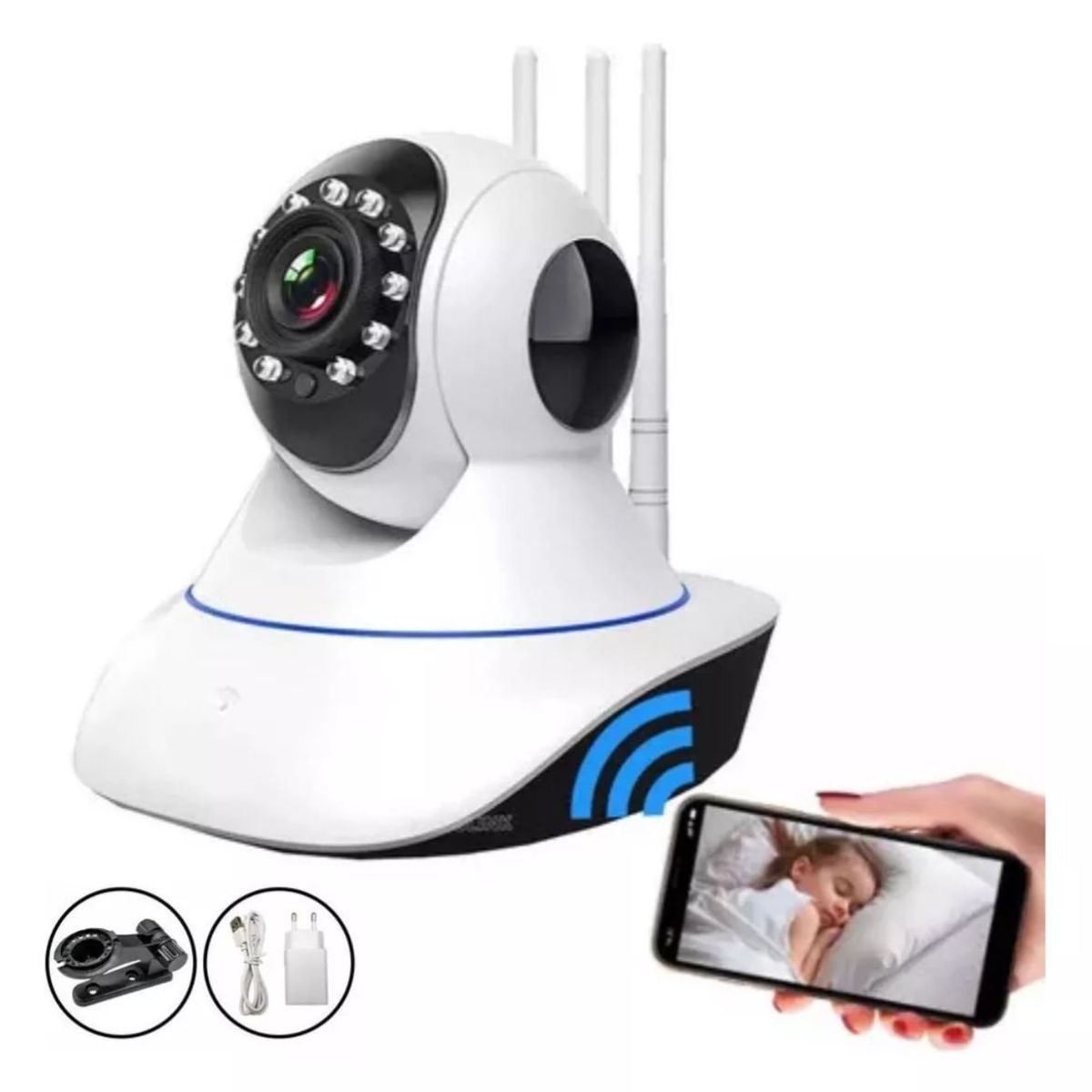 GENERICO - Camara De Seguridad Inteligente Ip Wifi 3 Antenas/ Giratoria