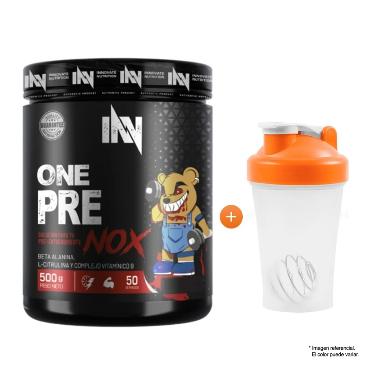 INN INNOVATE NUTRITION - ONE PRE NOX 500 GR UN Pre entreno Óxido Nítrico Fruit Punch + Shaker