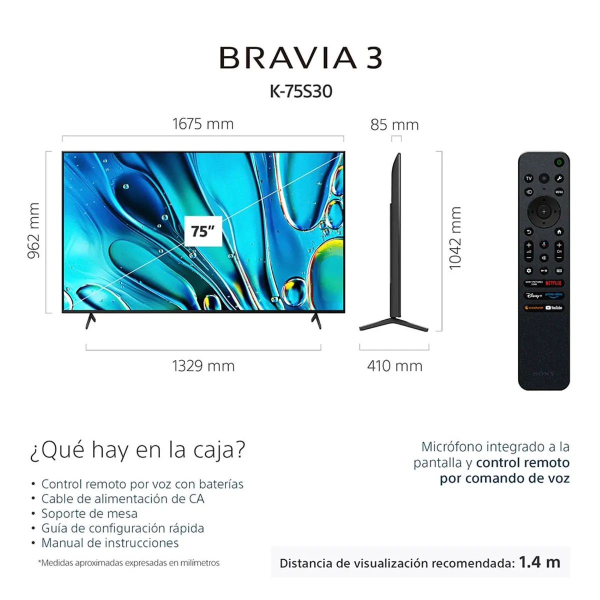 SONY - Sony Televisor K-75S30 Bravia 3 Google TV 4K Ultra HD y HDR