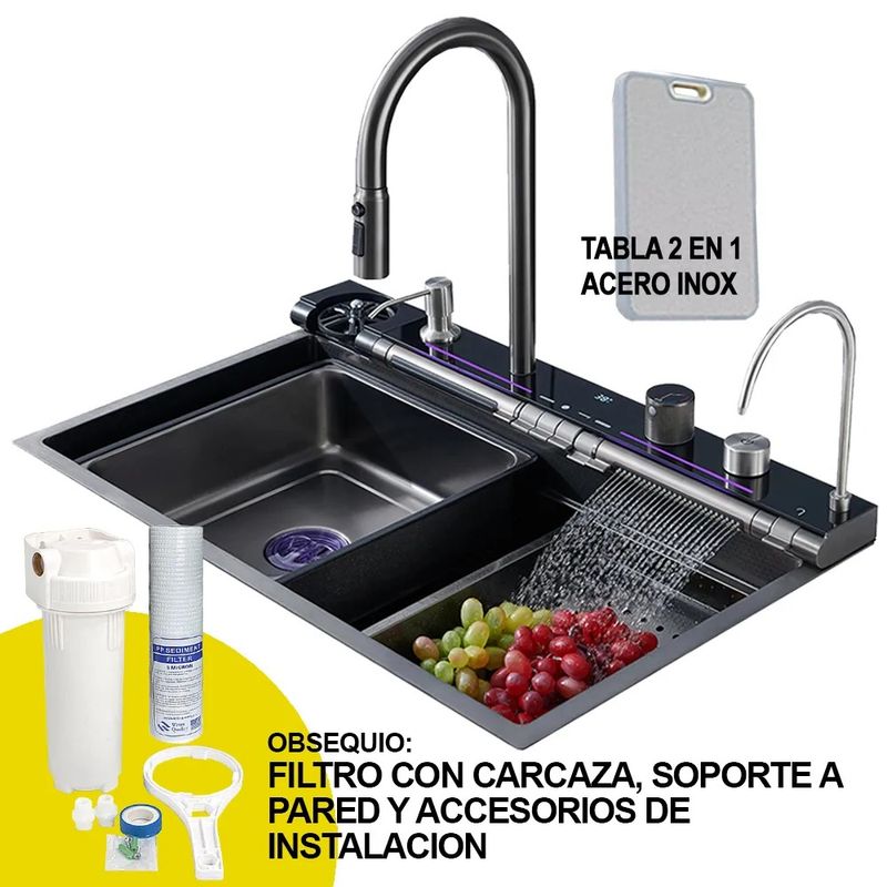 FRITECSA - Lavadero Multifuncional Hiluxury y Filtro Con Carcaza Luz Led y Teclas