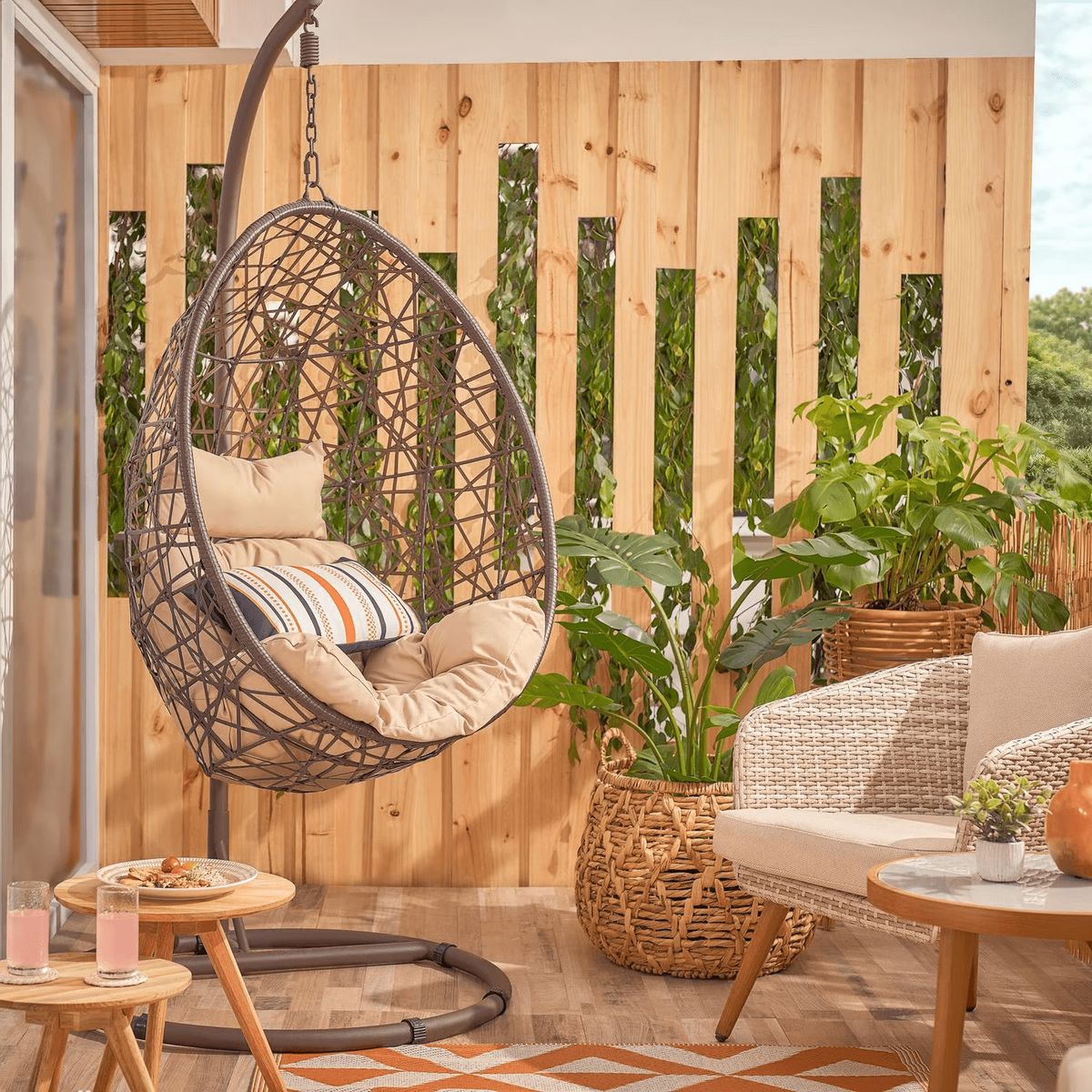 BUYPAL - Silla Colgante de Poliratán Forma de Huevo con Soporte