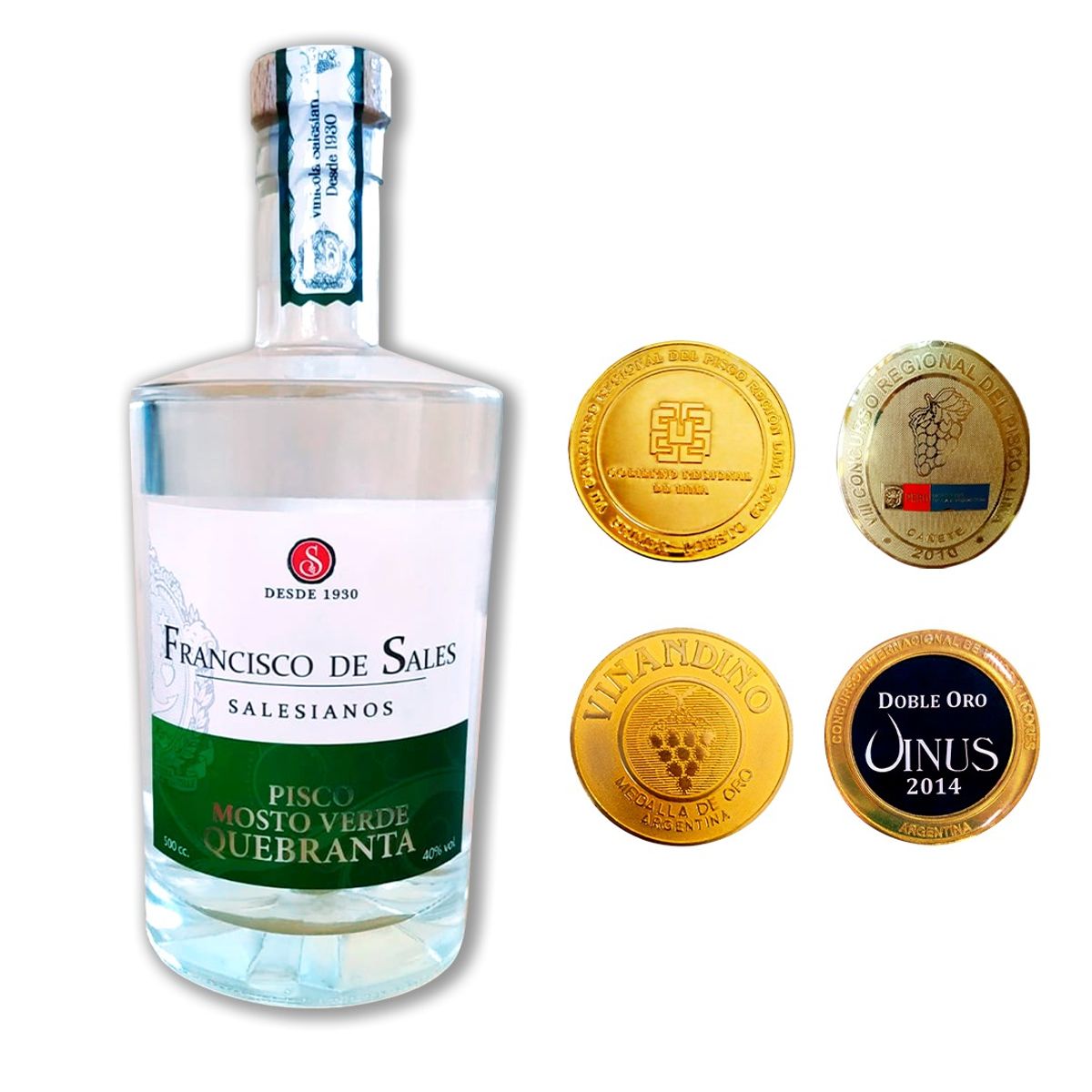 FRANCISCO DE SALES - PISCO MOSTO VERDE QUEBRANTA  FRANCISCO DE SALES x 500 ml.