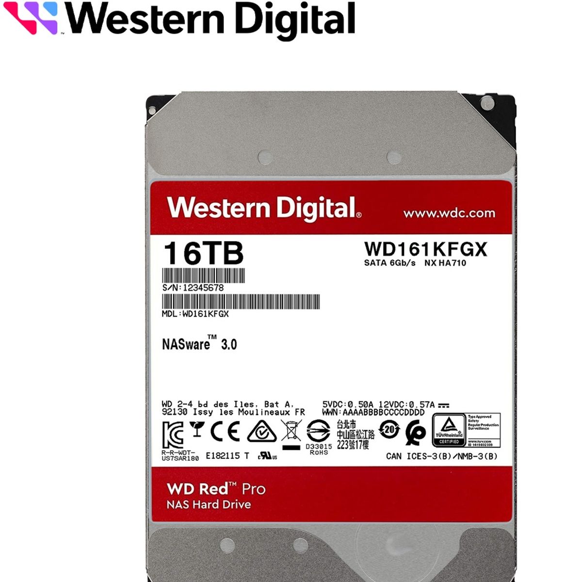 WESTER DIGITAL - Disco Duro Western Digital Red Pro 16TB NAS 512MB Cache SATA 7200RPM