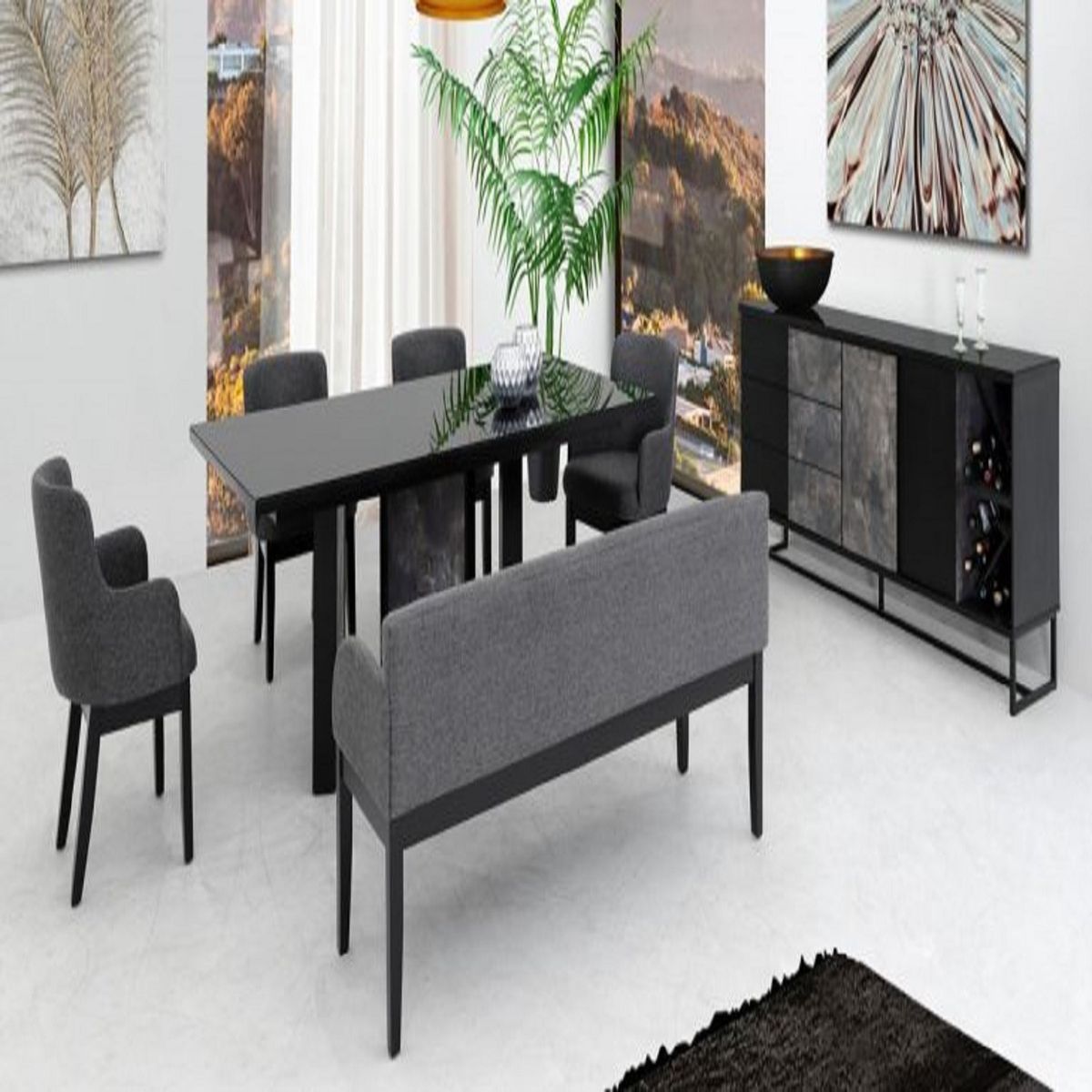 DMUEBLES - Comedor Dmuebles 4 sillas + banqueta Geo - Gris/Negro