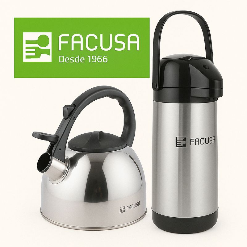 FACUSA - Combo Tetera Acero Inoxidable 3litros y Termo Sifón Facusa