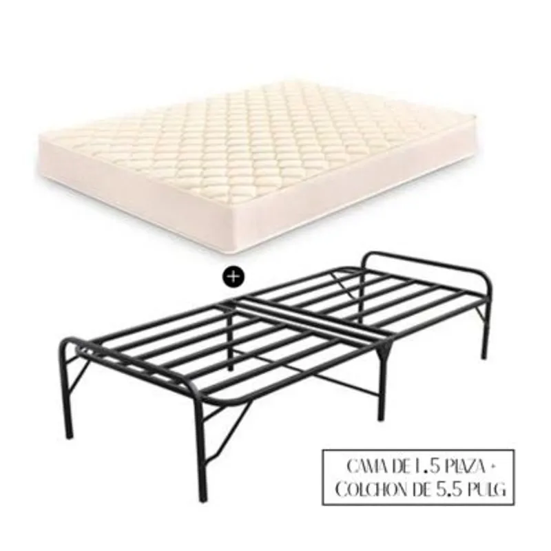 GENERICO - Cama Plegable 1.5 plz con Colchón Zebra 7 Pulg