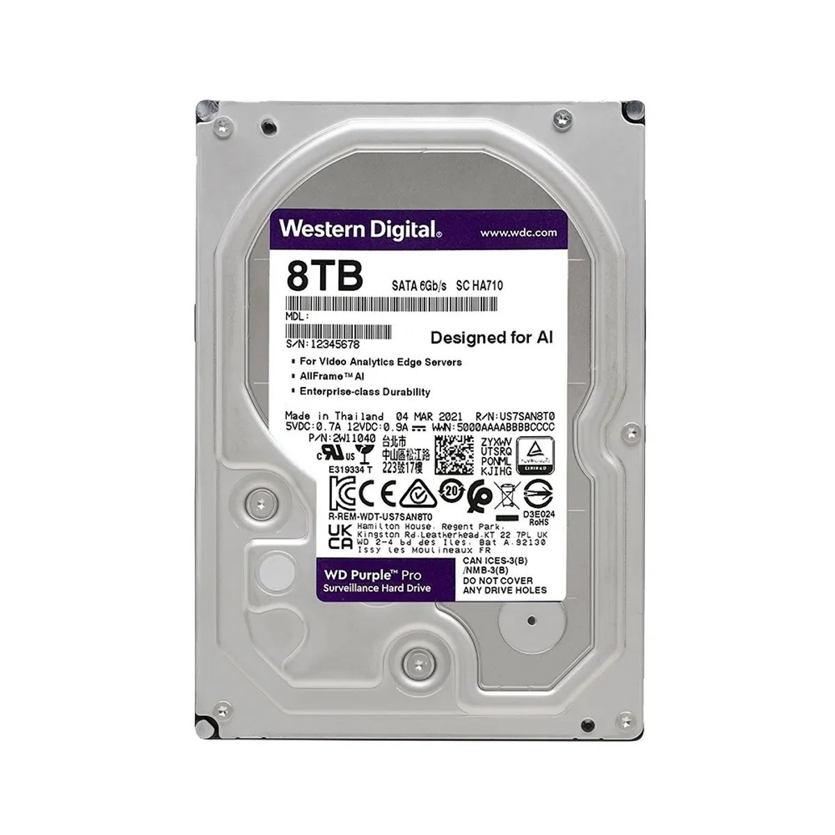 WESTER DIGITAL - Disco Duro Western Digital Purple Pro 8TB Videovigilancia 256MB Cache