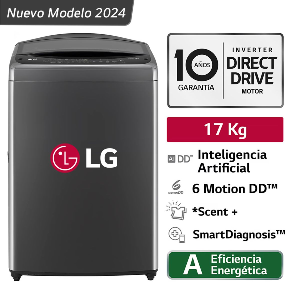 Lavadora LG WT17BV6 17kg Ai Dd Inteligencia Artificial Carga Superior Negro Claro, marca LG - Foto Principal
