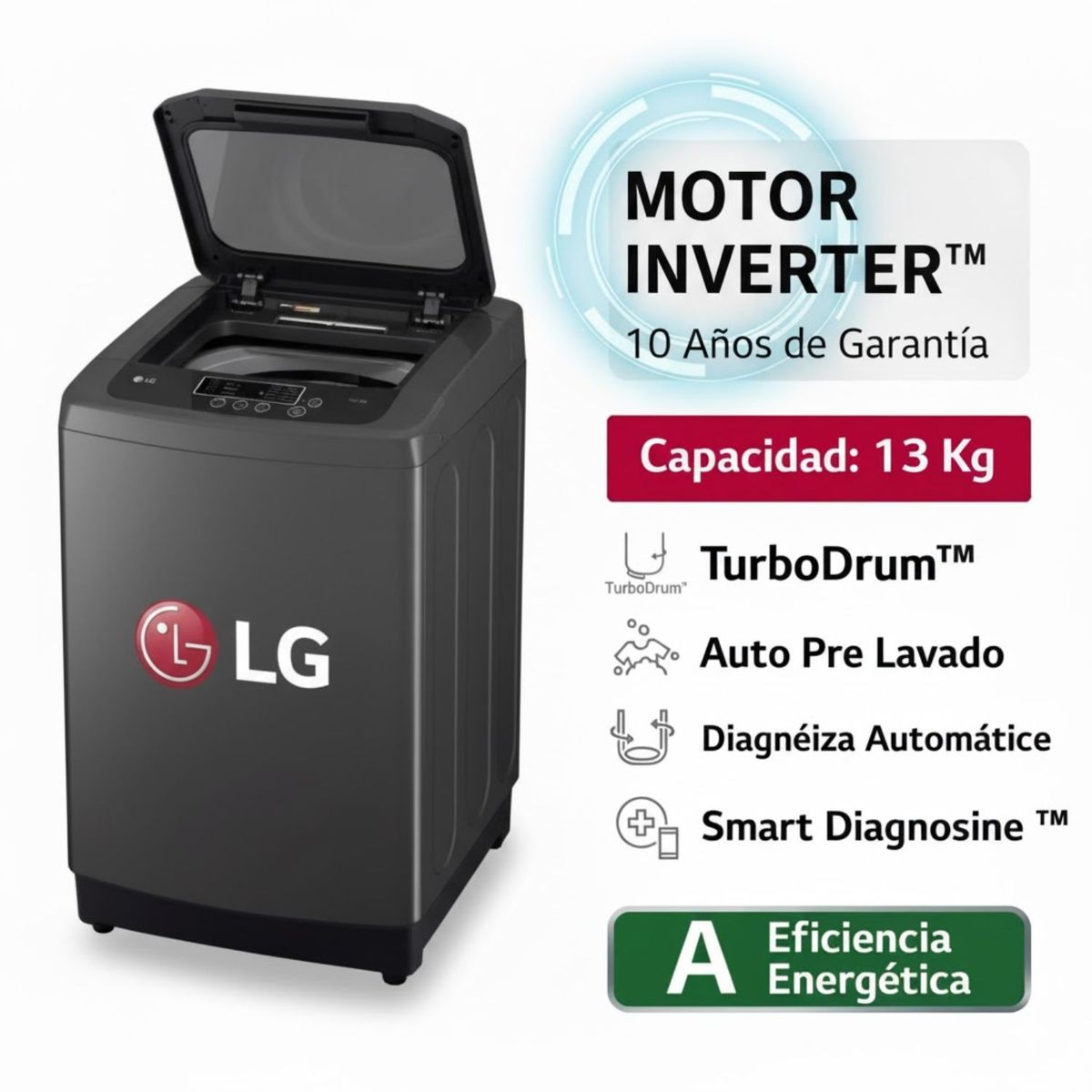 LG - Lavadora LG WT13BPBK 13kg Smart Motion Carga Superior Negro Claro