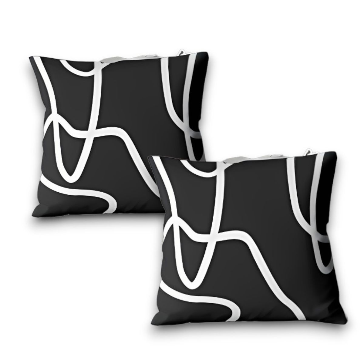 GENERICO - Set de Cojines Minimalistas Home Lazos Blancos Diseño Moderno Sublimado Negro