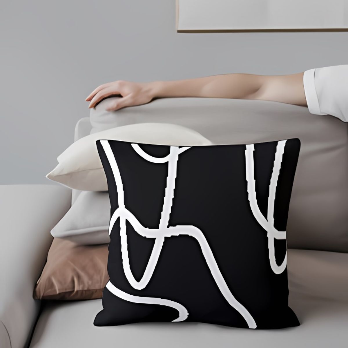 GENERICO - Set de Cojines Minimalistas Home Lazos Blancos Diseño Moderno Sublimado Negro