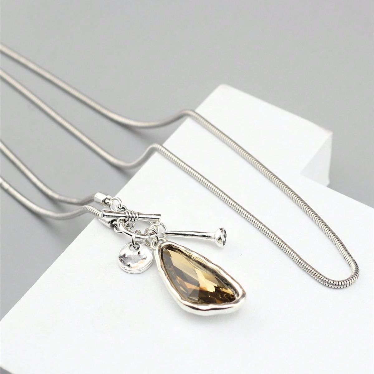 KAST PE - Collar largo Crystal con colgante ajustable para mujer