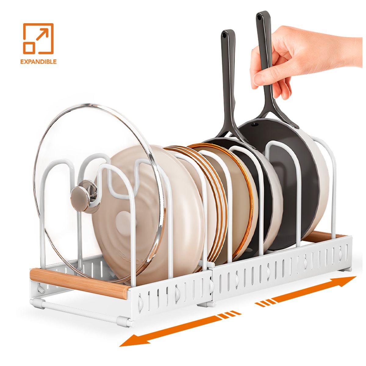 KELLER - Organizador de Platos Tapas Sartenes Ollas Expandible Blanco D89