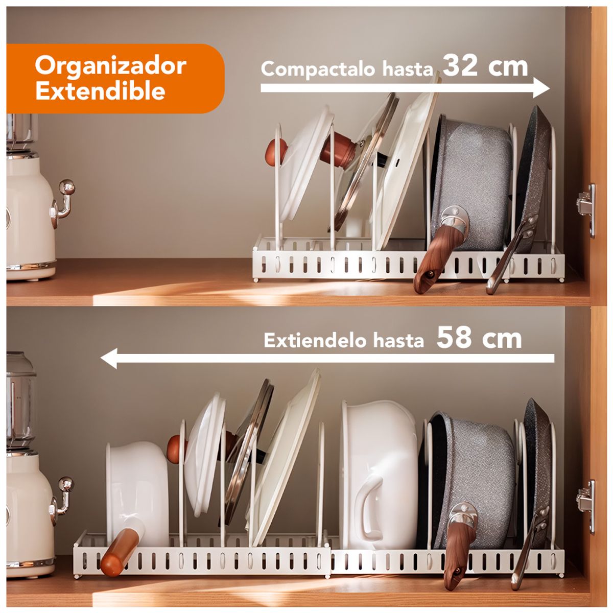 KELLER - Organizador de Platos Tapas Sartenes Ollas Expandible Blanco D89