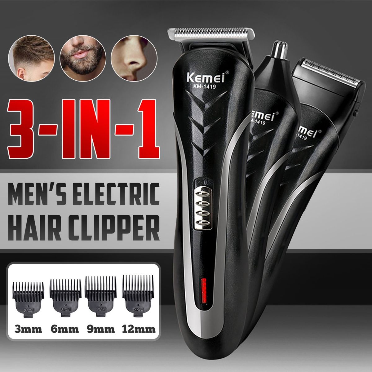 TIOZONEY - Cortadora de pelo recargable eléctrica 3 en 1 para hombres