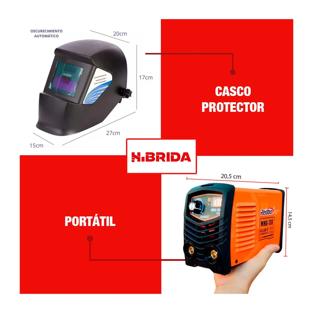 REDBO - SOLDADORA INVERSORA REDBO COLOR NARANJA +CARETA FOTOSENSIBLE - COMBO