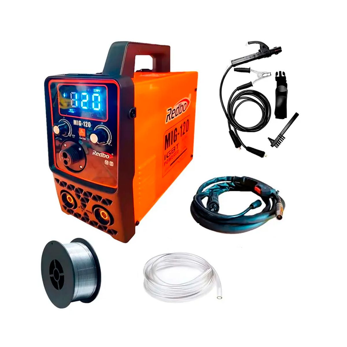 REDBO - SOLDADORA MIG-120 REDBO + CARETA FOTOSENSIBLE + ALAMBRE 1KG - COMBO
