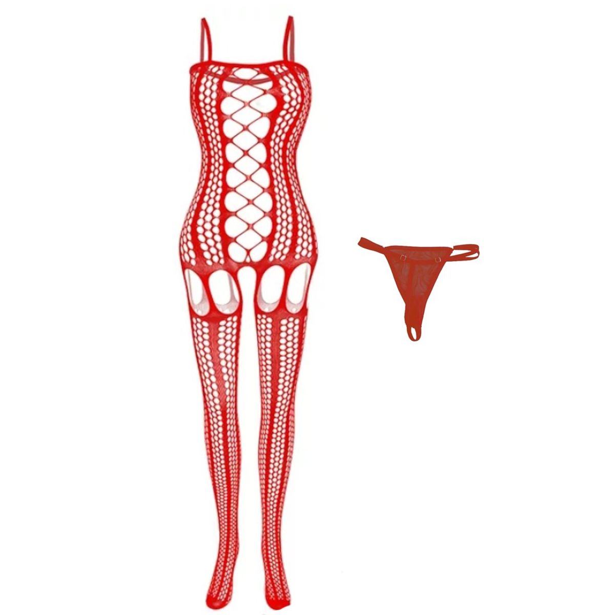 GENERICO - Bodystocking malla Enterizo más tanga hilo Lencería media sexy