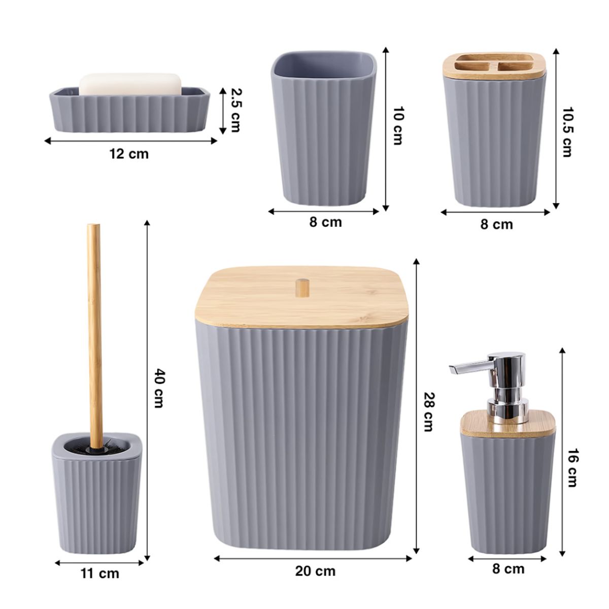 INSPIRA - Juego de Accesorios para Baño 6 Piezas Cuadrado a Rayas