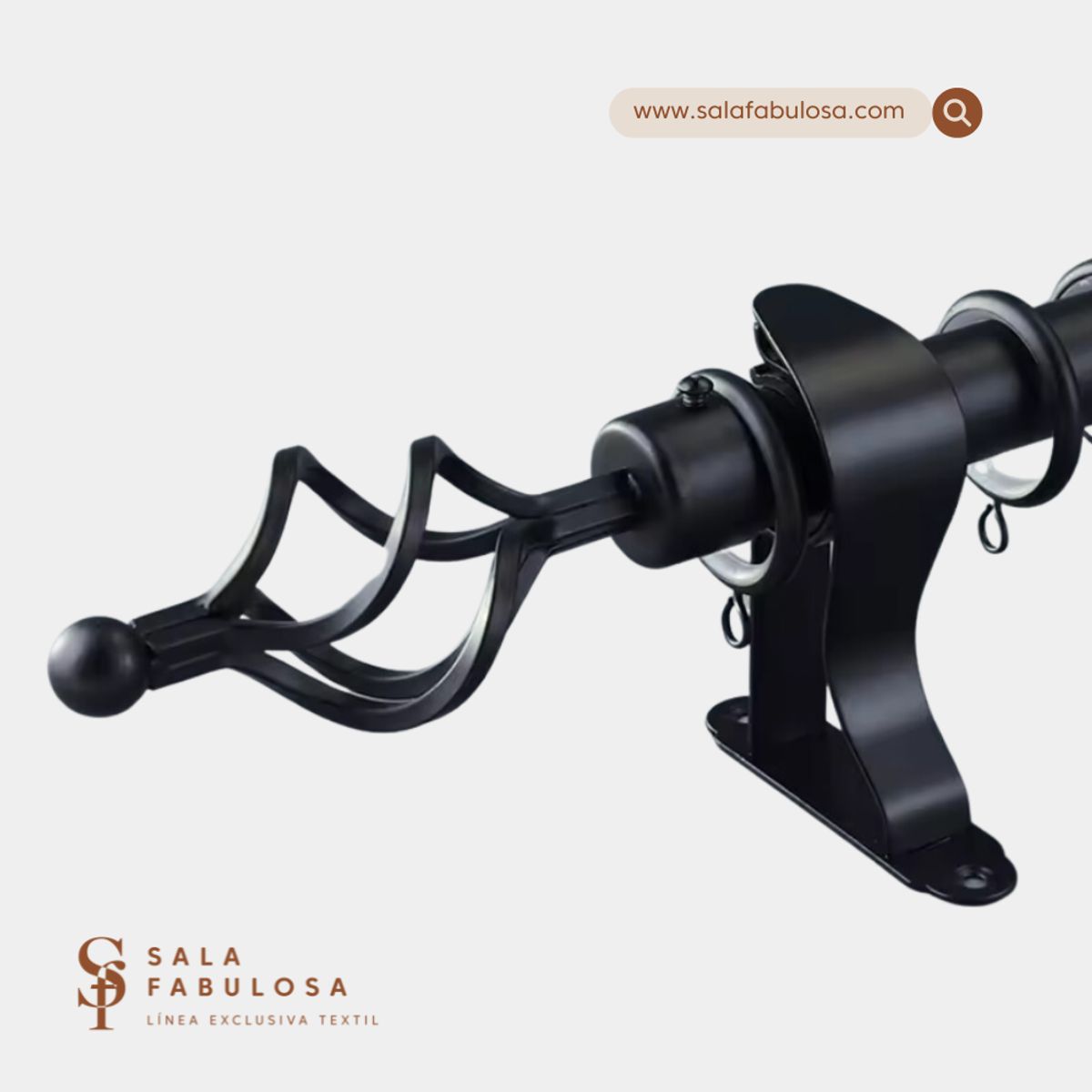 SALA FABULOSA - Barra / tubo NEGRO para cortina graduable de 2.10 a 4 mts