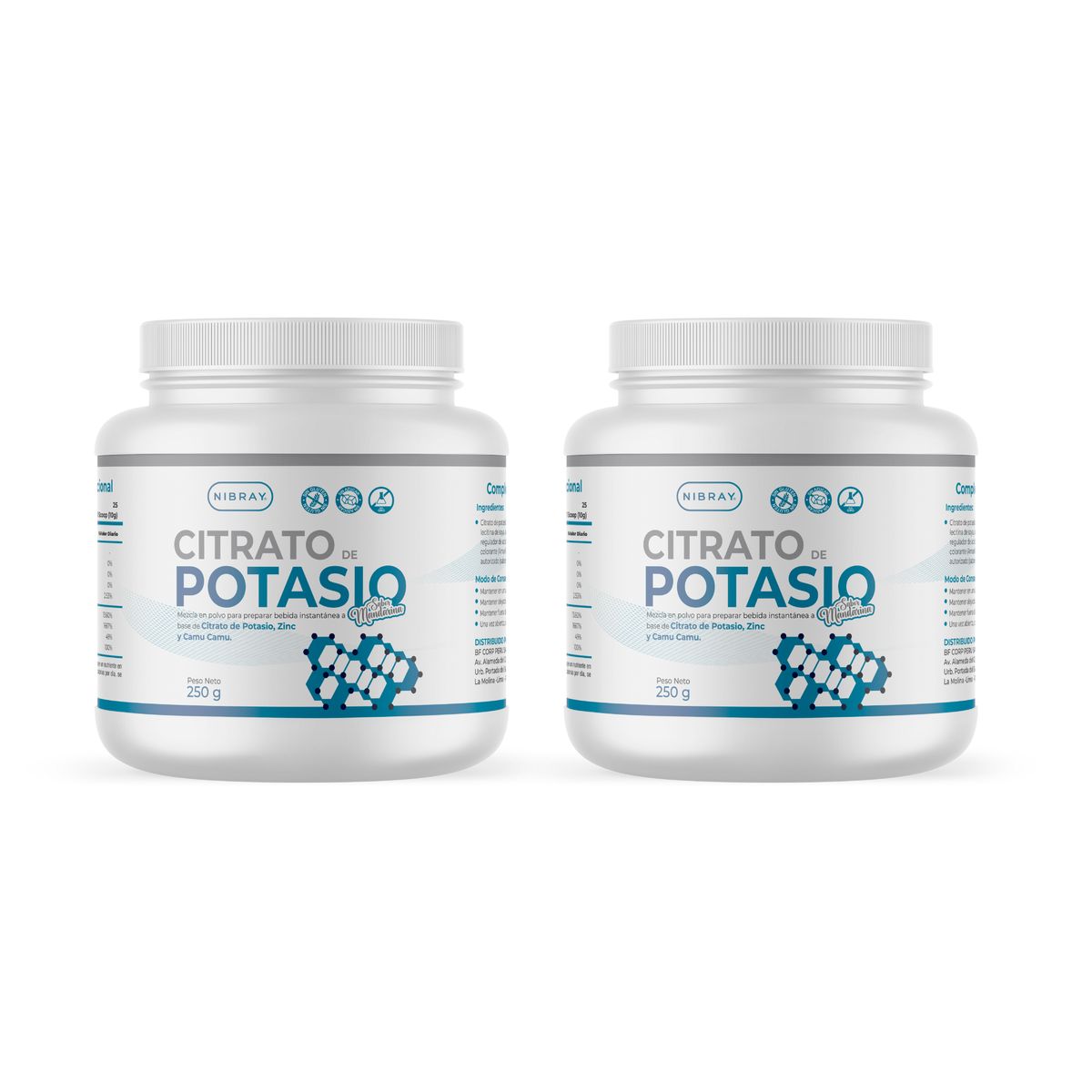 NIBRAY - Citrato de Potasio 250 gr Pack 2 Potes Nibray