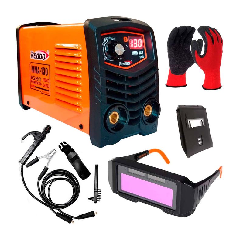 REDBO - MÁQUINA DE SOLDAR REDBO MMA-130 + LENTES FOTOSENSIBLES + GUANTES