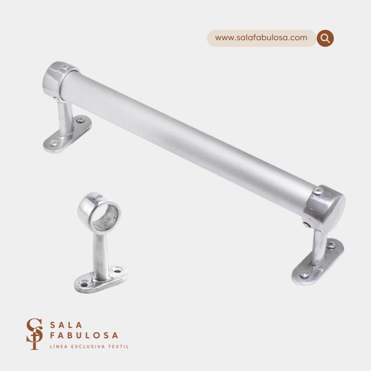 SALA FABULOSA - Tubo de aluminio para sala color plateado regulable de 1 a 1.90 mts