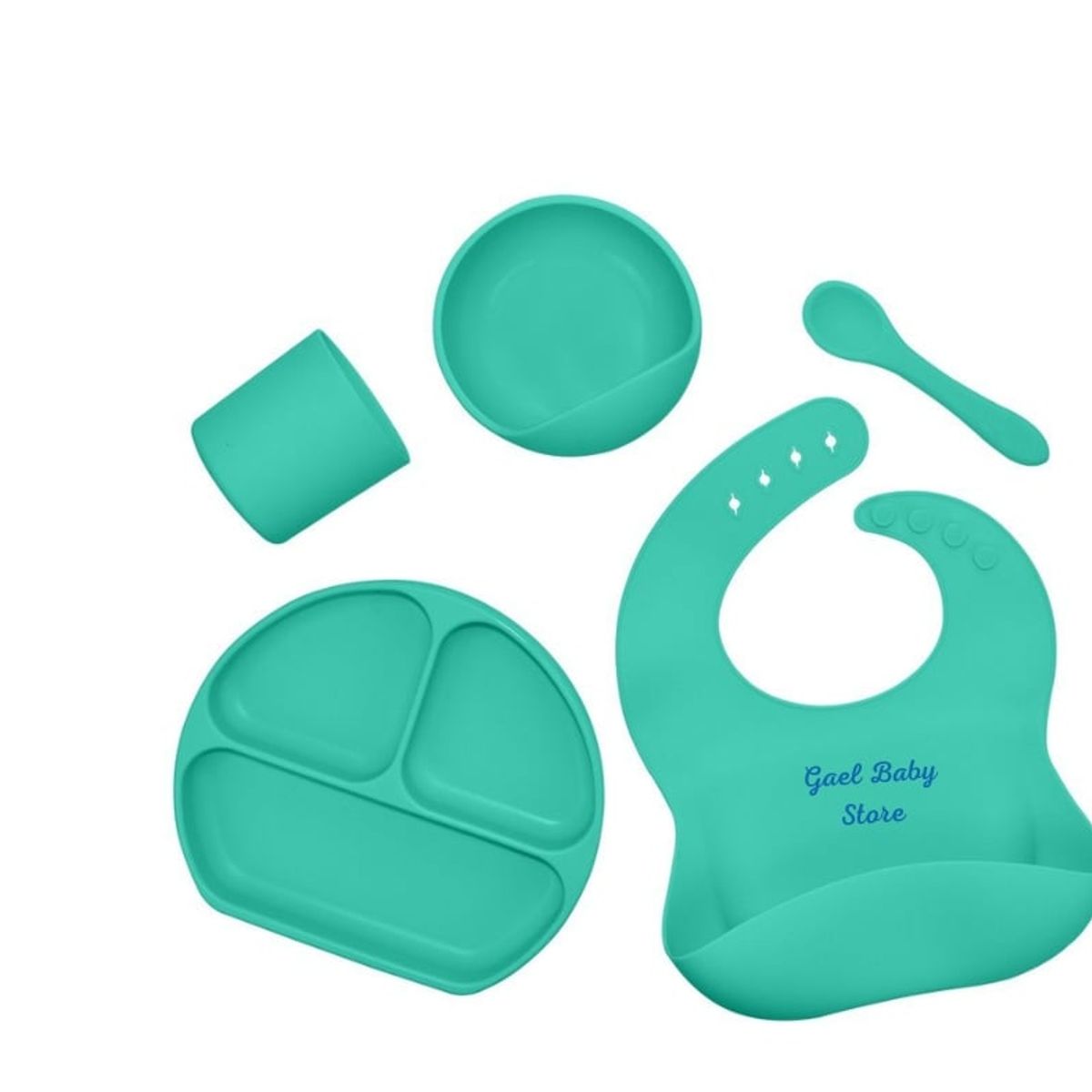 GENERICO - JUEGO DE ALIMENTACIÓN ANTIDERRAME - COLOR CELESTE